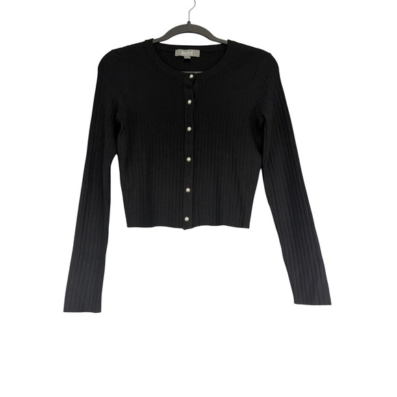 Marled Reunited Clothing Sweaters - Marled Reunited Clothing XS Black Ribbed Pearl Button Cropped Cardigan Sweater